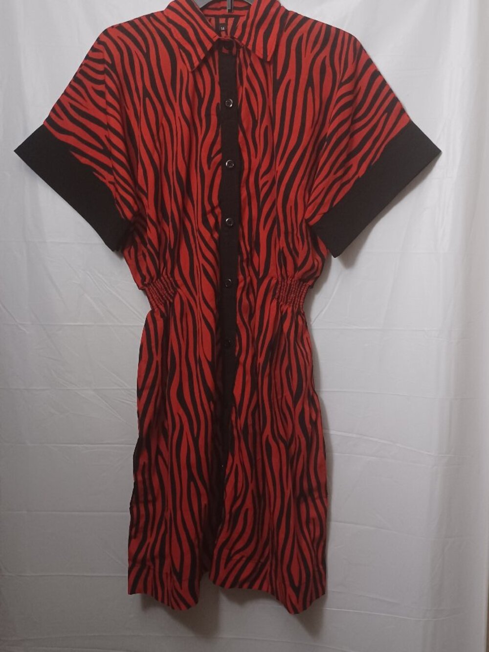 Zebra Print Button Up Shirt Dress Red Black Size 14